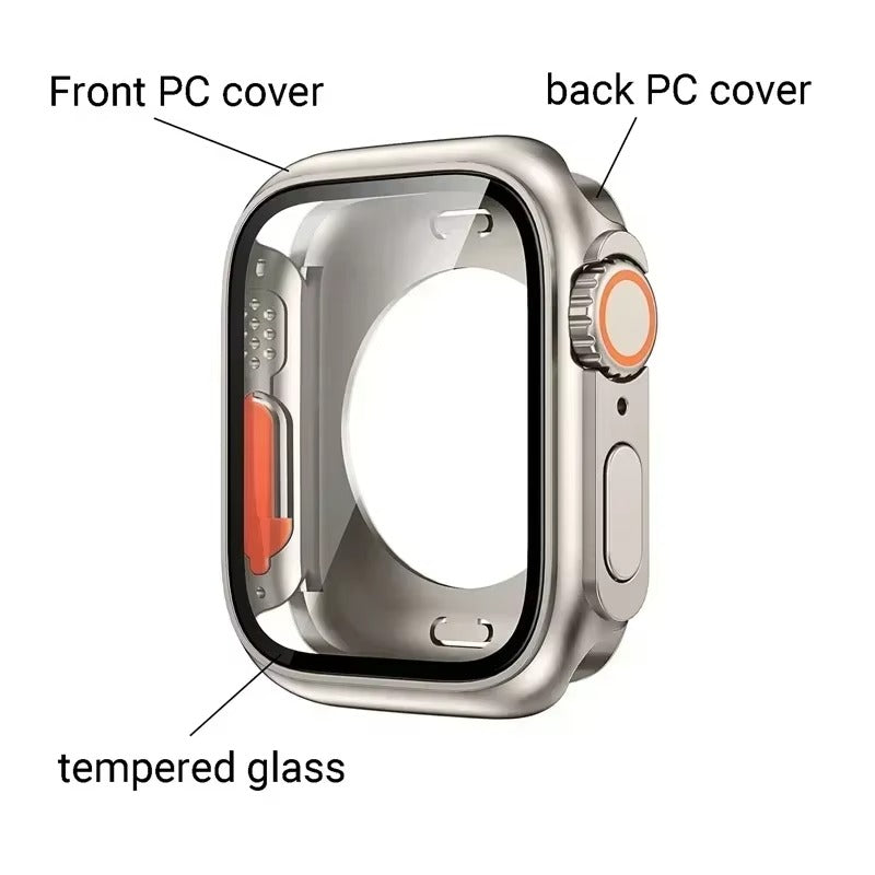Durable Plastic Smartwatch Case with 360° Tempered Glass Screen Protector – Waterproof Sealing, Full Coverage Bumper, Anti-Fog and Scratch Resistant