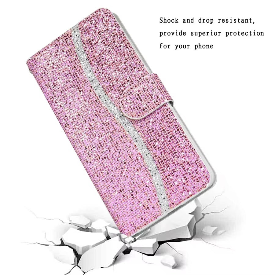 Luxury Apple iPhone Case, MagSafe Compatible, Camera Lens and Screen Protection, Ultra Thin, Shockproof, Magnetic, Full All Around Protection, Glitter Wallet Strap Cover