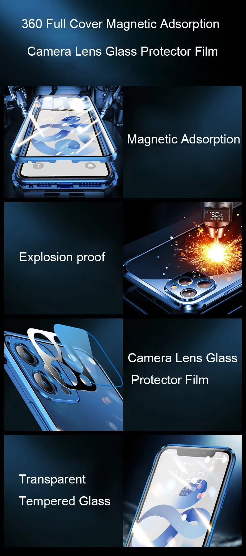 High Quality Apple iPhone Case Compatible, Camera & Screen Protection, Ultra Thin Magnetic Full All Around Protection Cover 