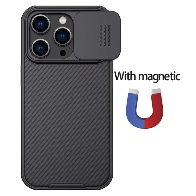 High Quality iPhone Case, MagSafe Compatible, Ultra Thin Magnetic Cover with Screen Guard Slide Camera Lens Protector Panel