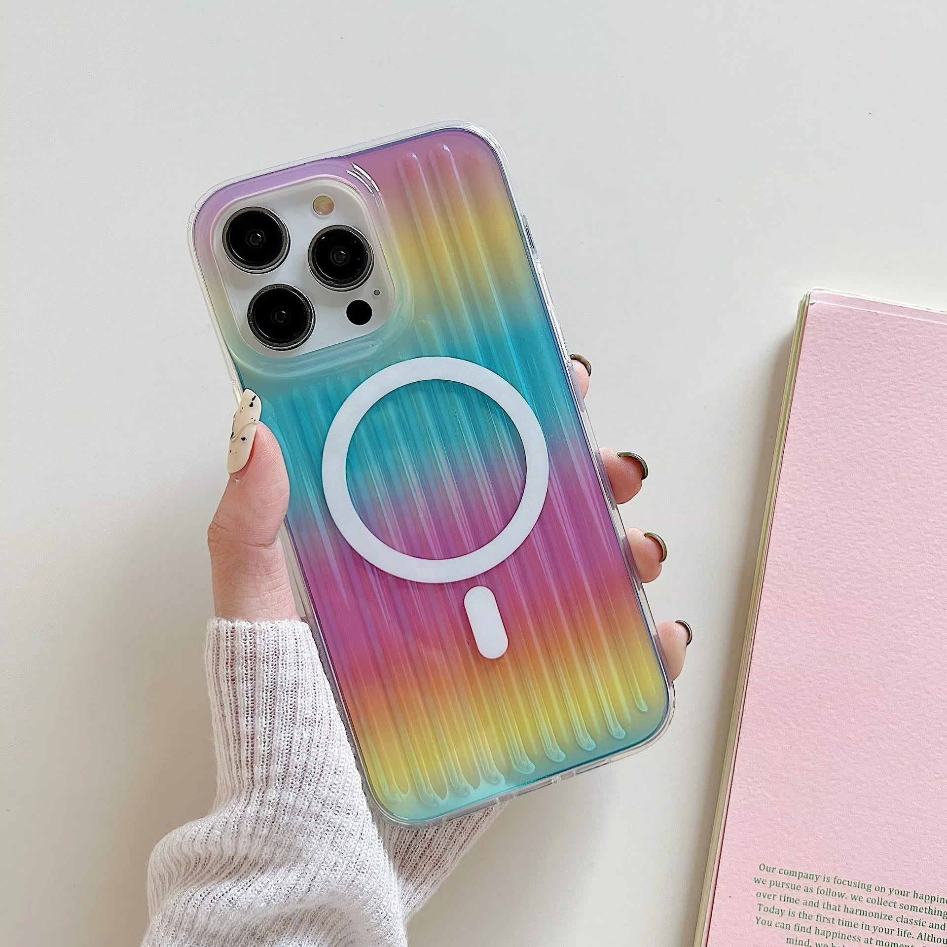 Premium Apple iPhone Case, MagSafe Compatible, Camera Lens & Screen Protection, Ultra Thin, Shockproof, Magnetic Full All Around Cover – Gradient Laser Luggage Style TPU + PC Case with Full Wrap Protection