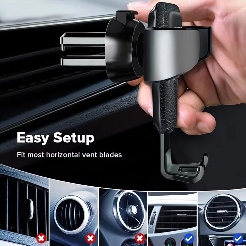 Luxury Gravity Car Phone Holder for iPhone – Air Vent Clip Mount, Hands-Free Mobile Stand, Secure GPS Navigation Support