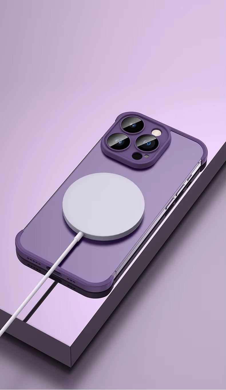 Premium Apple iPhone Case, MagSafe Compatible, Camera Lens & Screen Protection, Ultra Thin, Shockproof, Magnetic Full All Around Cover – Frameless TPU Silicone Bumper Case with Built-In Glass Lens Protector