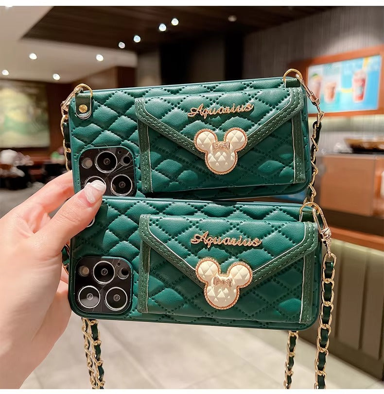 Luxury Apple iPhone Case, MagSafe Compatible, Camera Lens & Screen Protection, Ultra Thin, Shockproof, Magnetic Full All Around Cover – Rhombic Pattern PU Leather Card Holder Case with Lanyard Strap