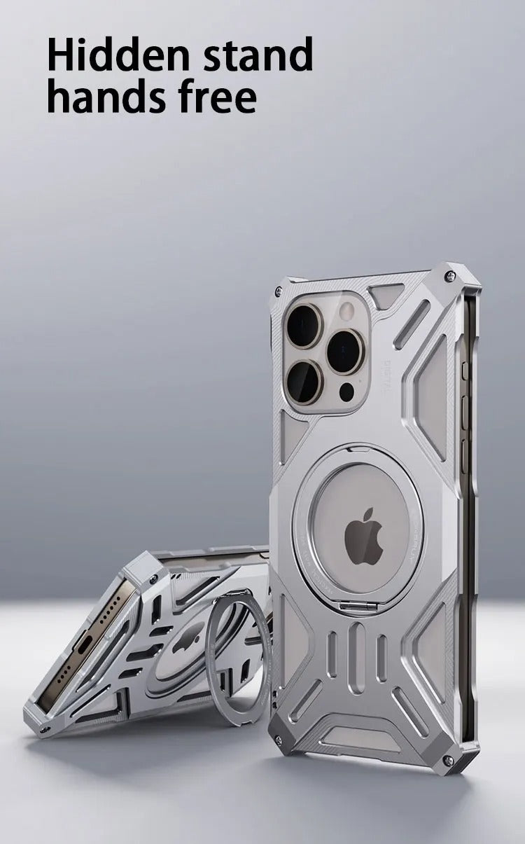 Luxury Apple iPhone Case, MagSafe Compatible, Camera Lens & Screen Protection, Ultra Thin, Shockproof, Magnetic Full All Around Cover – Magnetic Bracket Case with Fashion Aluminum Alloy Frame for Stylish Protection