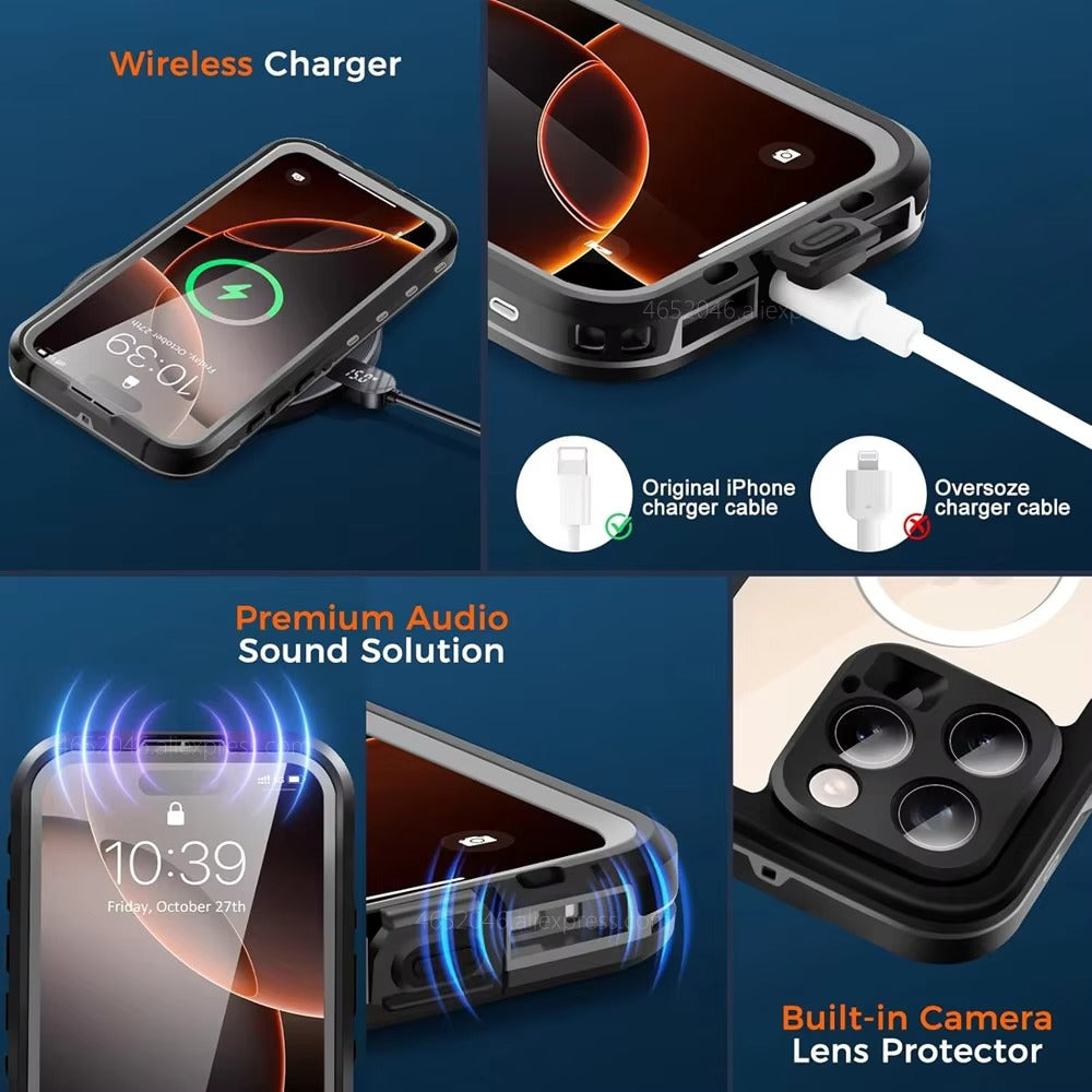 High Quality Apple iPhone Case MagSafe Compatible, Camera Lens & Screen Protection, Ultra Thin Shockproof Magnetic Full All Around Protection Cover with IP68 Snowproof Design