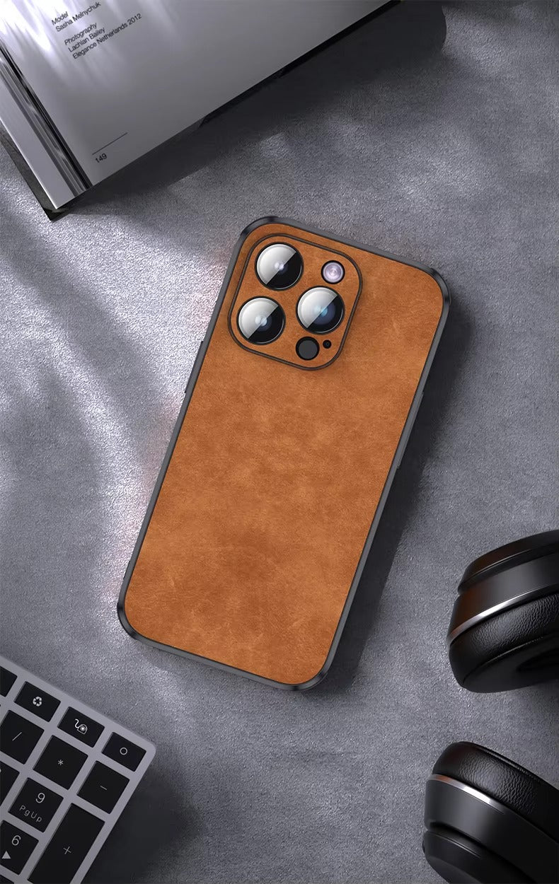 Shockproof Magnetic Leather Apple iPhone Case, MagSafe Compatible, Full Lens and Screen Protection, Slim Bumper Grip Cover 