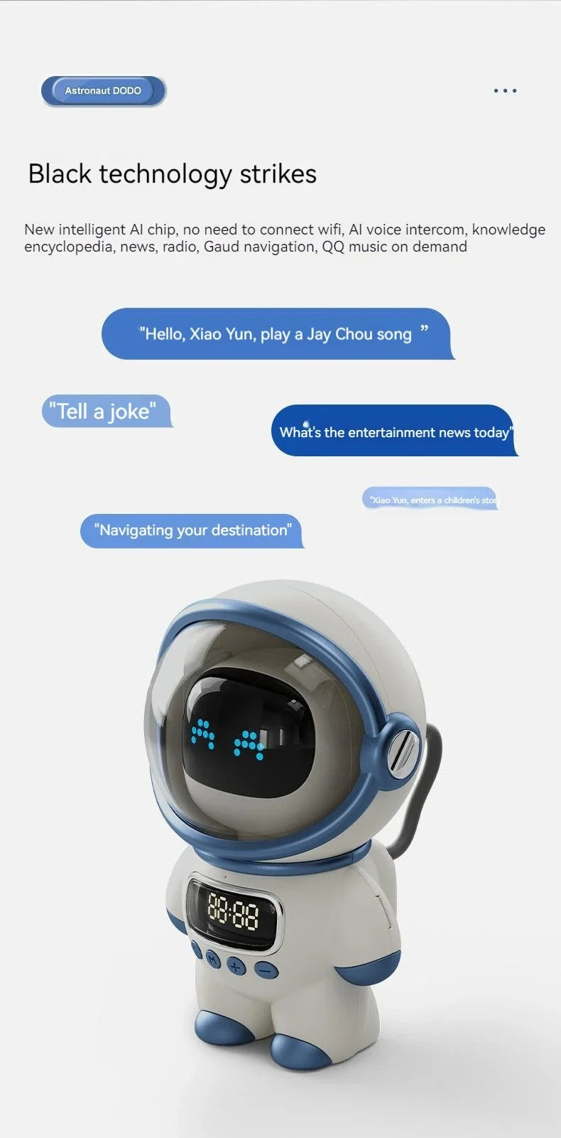 Premium Bluetooth Speaker with Smart Alarm Clock for iPhone – Astronaut Design with FM Radio, Custom Night Light