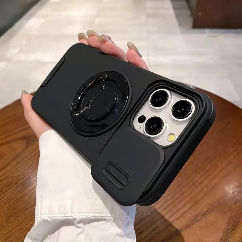 High Quality Apple iPhone Case MagSafe Compatible, Camera Lens & Screen Protection Cover with Slide Lens & Armor Bracket