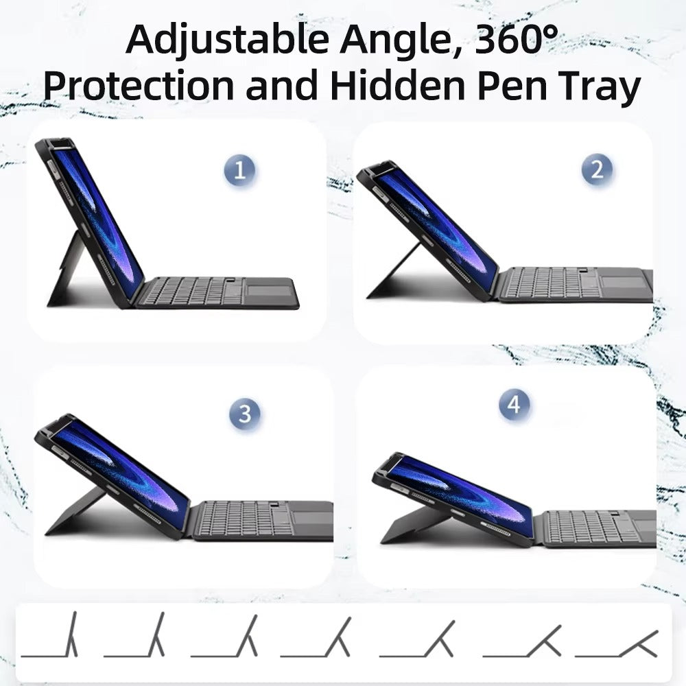 Premium Bluetooth Keyboard Case for Tablet – Magnetic Detachable Backlit Keyboard with Multi-Touch Trackpad, Type-C Fast Charging, Adjustable Angle & 360° Protection