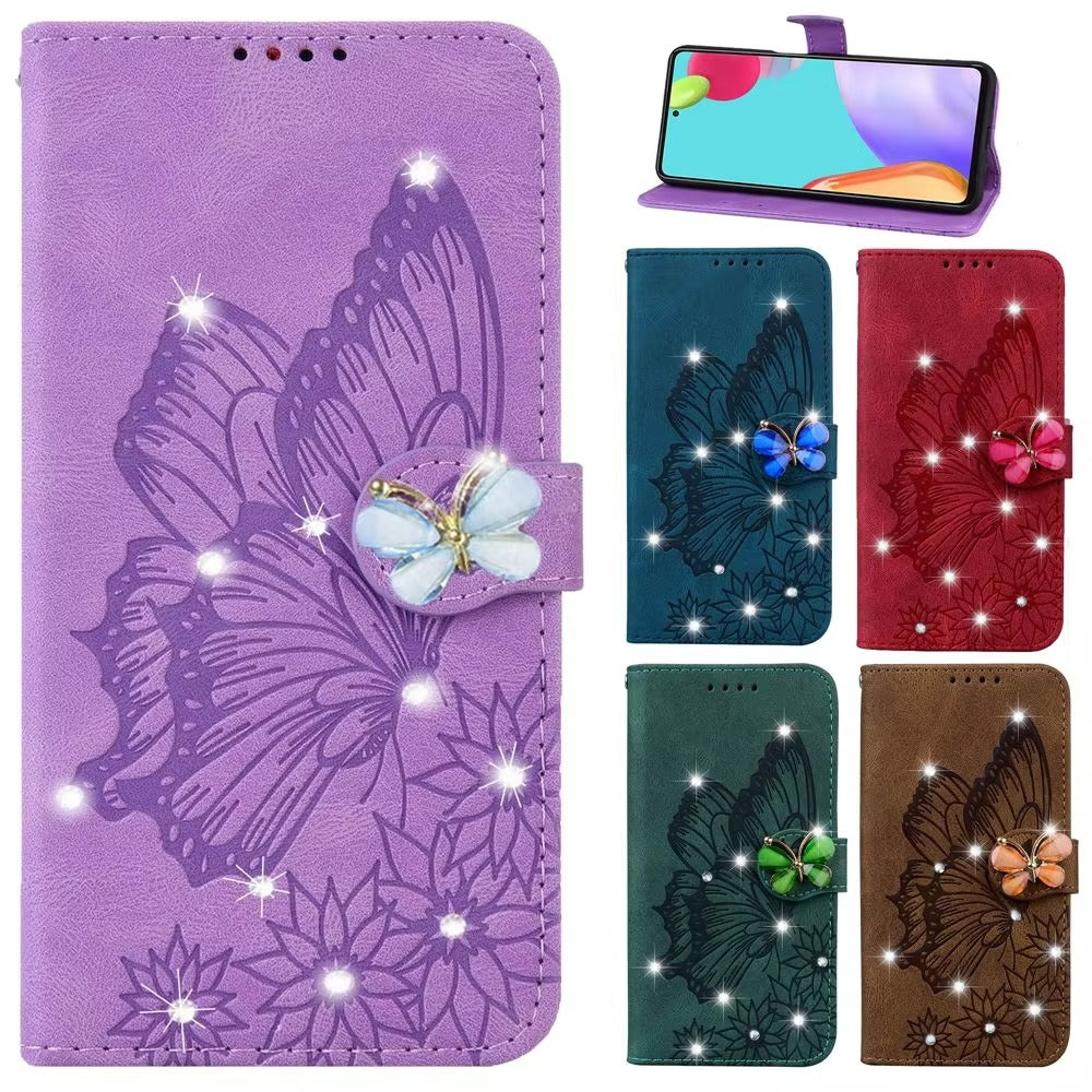 Luxury Apple iPhone Case, MagSafe Compatible, Camera Lens and Screen Protection, Ultra Thin, Shockproof, Magnetic, Full All Around Protection, Butterfly Glitter Wallet Cover