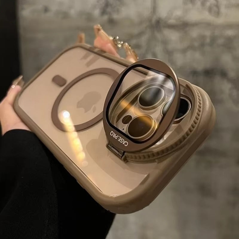 Luxury Apple iPhone Case MagSafe Compatible, Camera Lens & Screen Protection, Ultra Thin Shockproof Magnetic Full All Around Protection Cover with Acrylic Stand & Glass Camera