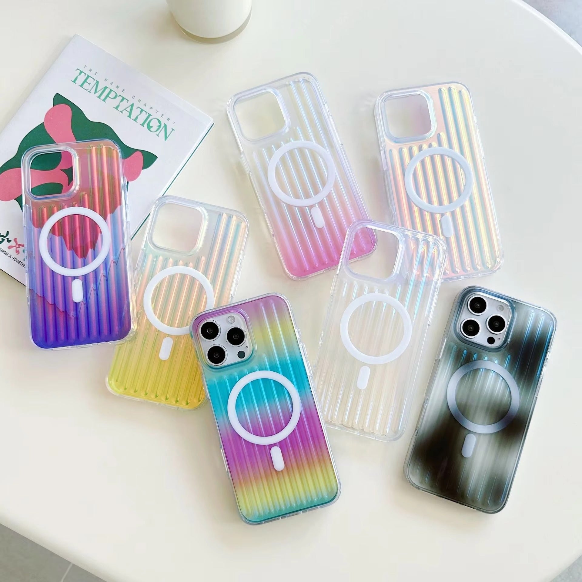 Premium Apple iPhone Case, MagSafe Compatible, Camera Lens & Screen Protection, Ultra Thin, Shockproof, Magnetic Full All Around Cover – Gradient Laser Luggage Style TPU + PC Case with Full Wrap Protection