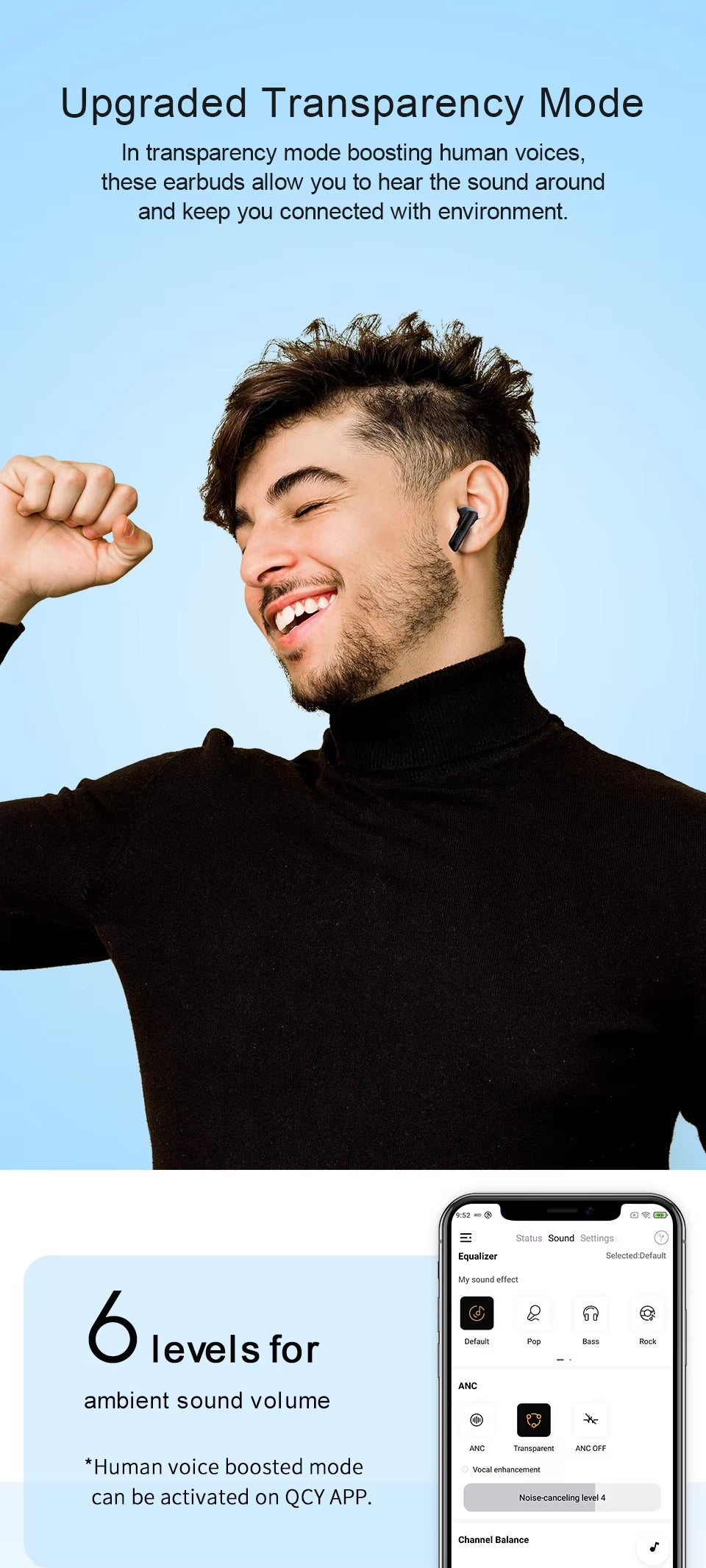 Premium, ANC Wireless Headphones –  Bluetooth 5.2 Earphones with 6-Mic ENC, HD Call, Transparency Mode for Apple iPhone