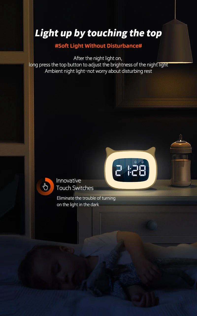 Premium Rechargeable LED Alarm Clock for iPhone Users – Touch Control Night Light,  Always-On Display, 12/24H Music Desk Clock