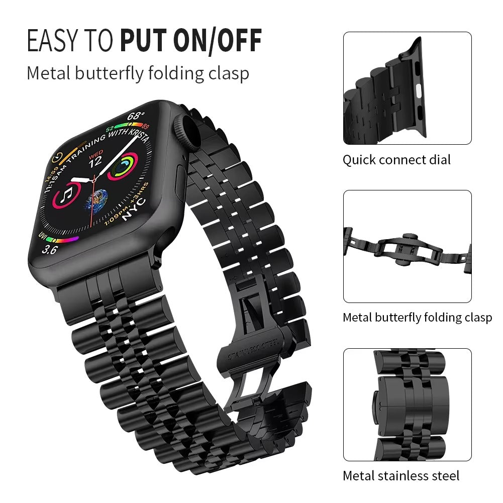Luxury Stainless Steel Watch Band – Adjustable Metal Strap Bracelet with Secure Clasp for 40mm to 49mm Smartwatch, Durable 