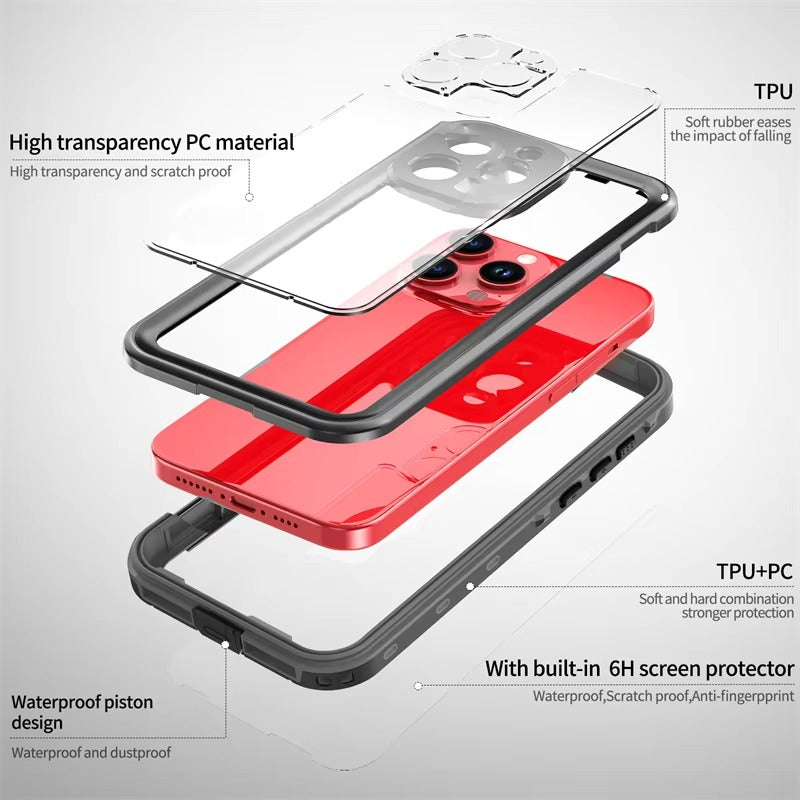 High Quality Apple iPhone Case MagSafe Compatible, Camera Lens & Screen Protection, Ultra Thin Shockproof Magnetic Full All Around Protection Cover with IP68 Transparent Rope Design