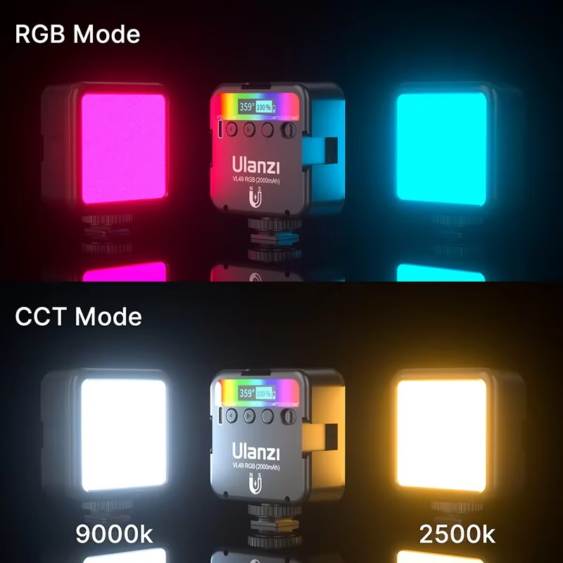 Premium, RGB LED Fill Light – Rechargeable 2000mAh Video Lamp with Cold Shoe, Compact Lighting Kit for Apple iPhone, Camera, 