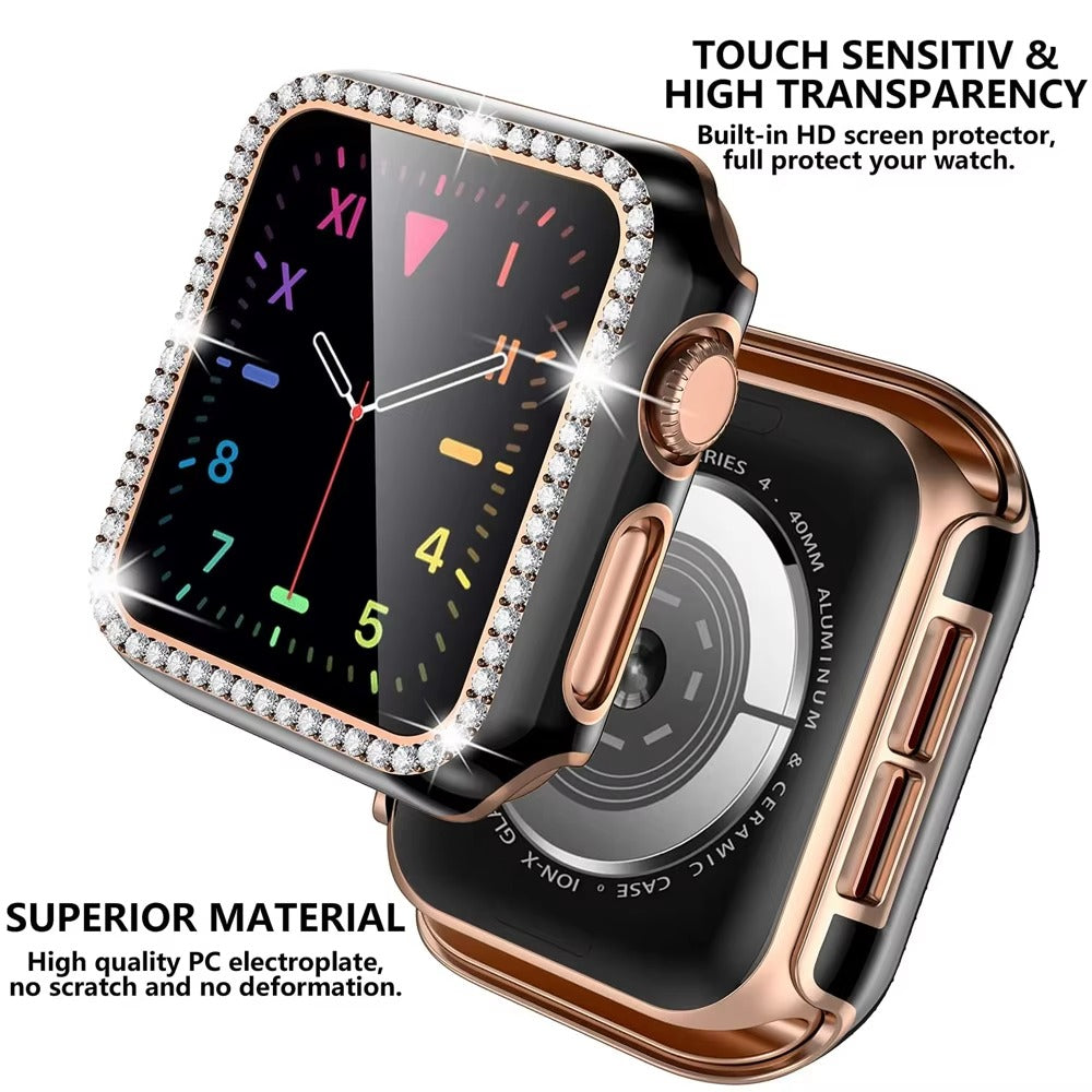 Luxury, Bling Diamond Case with Glass Screen Protector for Apple Watch –   for 38mm, 40mm, 41mm, 42mm, 44mm, 45mm