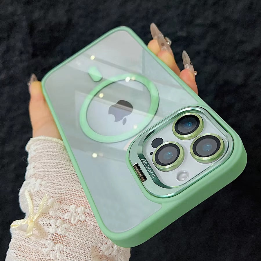 Premium Apple iPhone Case MagSafe Compatible, Camera Lens & Screen Protection, Cover with Transparent Stand & Lens Film