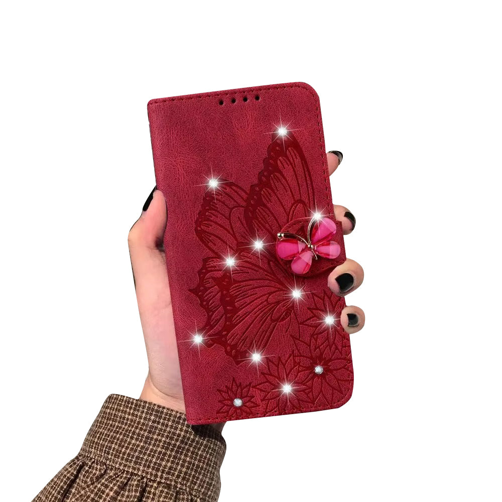 Luxury Apple iPhone Case, MagSafe Compatible, Camera Lens and Screen Protection, Ultra Thin, Shockproof, Magnetic, Full All Around Protection, Butterfly Glitter Wallet Cover