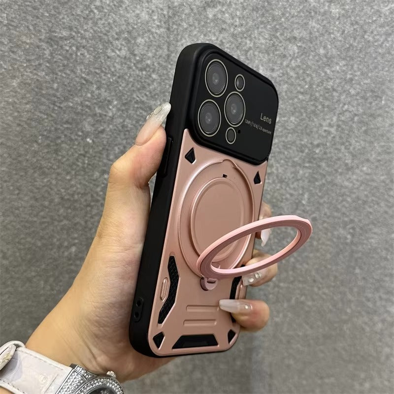 Luxury Apple iPhone Case, MagSafe Compatible, Camera Lens & Screen Protection, Ultra Thin, Shockproof, Magnetic Full All Around Cover – Stand Holder Case with Lens Guard, Wristband & Lanyard Strap