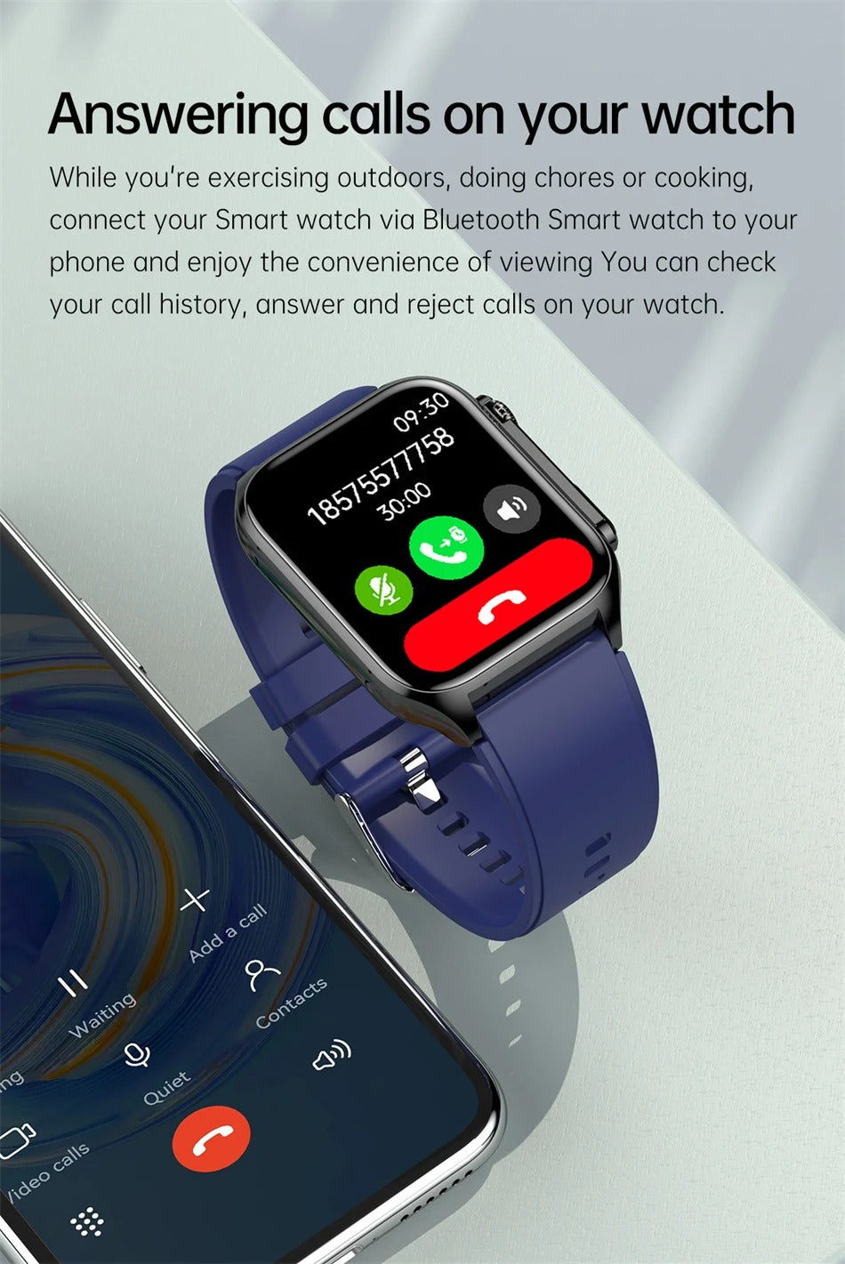 Premium Health Smartwatch for iPhone – Non-Invasive Blood Glucose Monitor with ECG+PPG, AI Voice Assistant, Bluetooth Calling