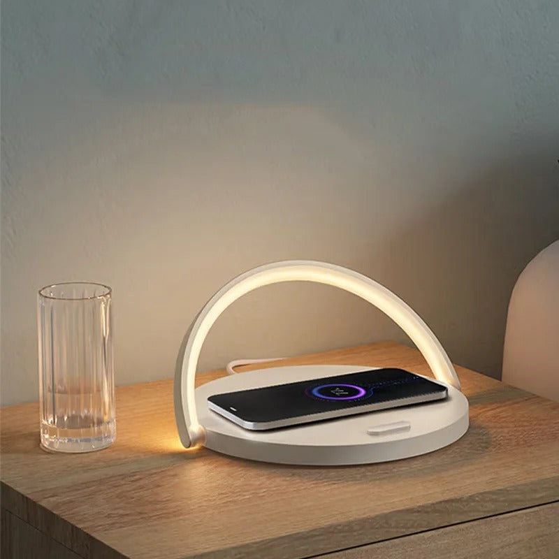 Multifunction 3 in 1 Wireless Charging Station – 10W Fast Charger Pad with LED Desk Lamp, Touch Night Light and Adjustable Stand for iPhone and Samsung