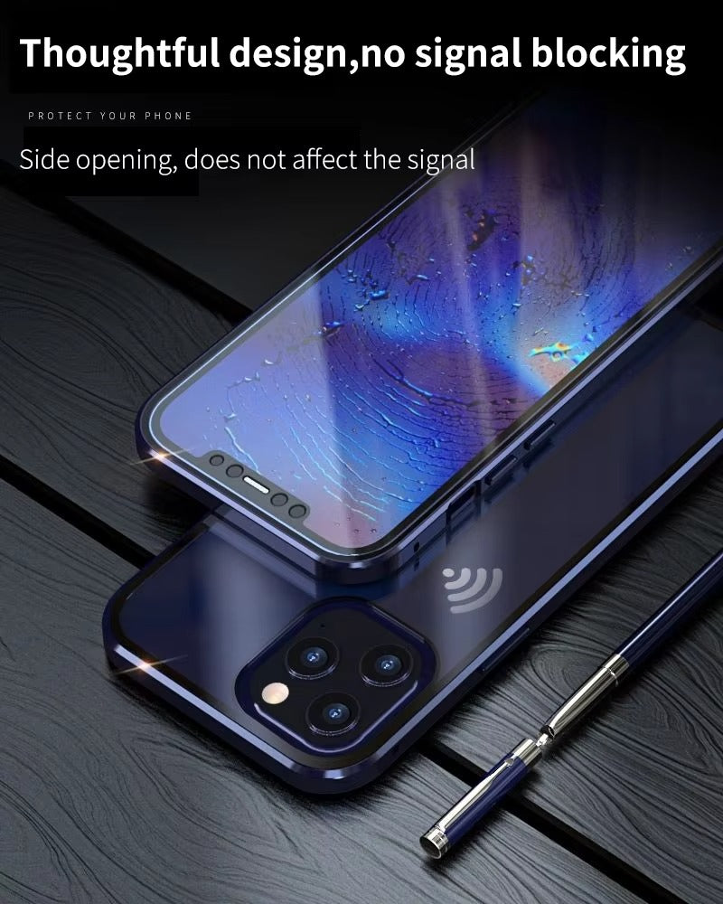 Premium Magnetic Glass Apple iPhone Case, MagSafe Compatible, Ultra Thin Shockproof Full Metal Frame Cover