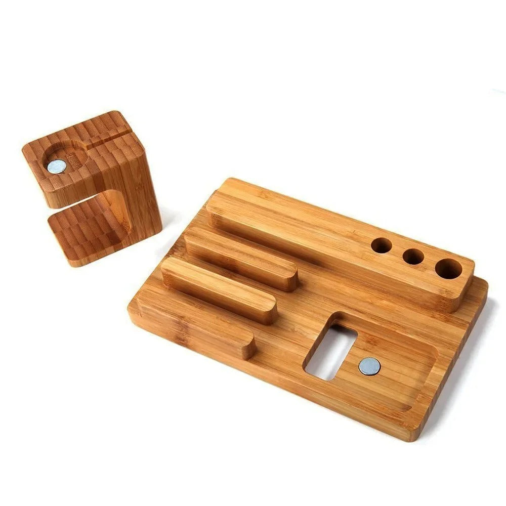 Luxury Bamboo Charging Dock Station – Multifunctional Stand Holder for iPad, iPhone, Apple Watch, Tablets and Smartphones with Cable Organizer