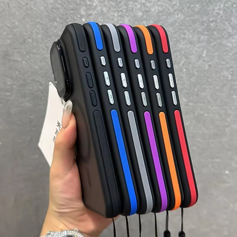 Luxury Apple iPhone Case  Ultra Thin Shockproof Magnetic Full All Around Protection Cover with Matte Stand & Wrist Strap