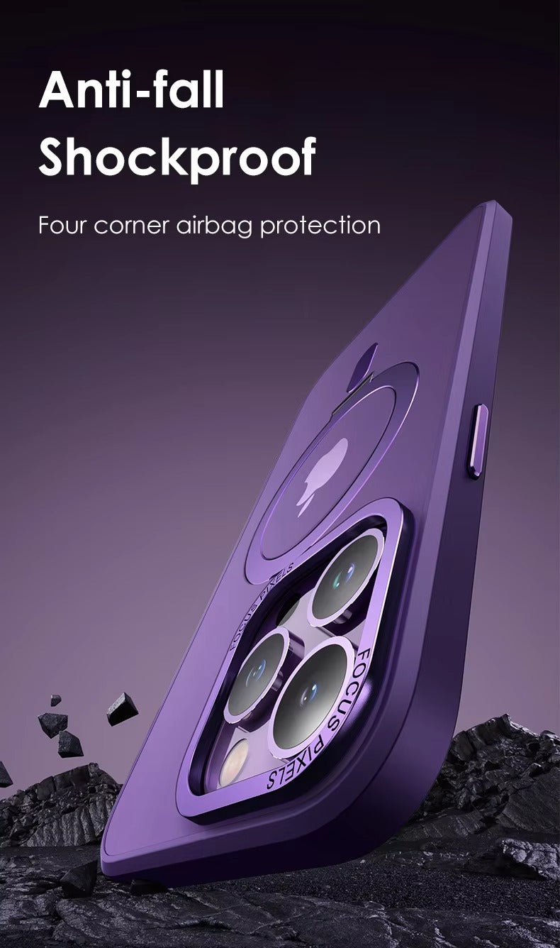 High Quality Apple iPhone Case MagSafe Compatible, Camera Lens & Screen Protection,  Cover with Aluminum Stand & Metal Lens