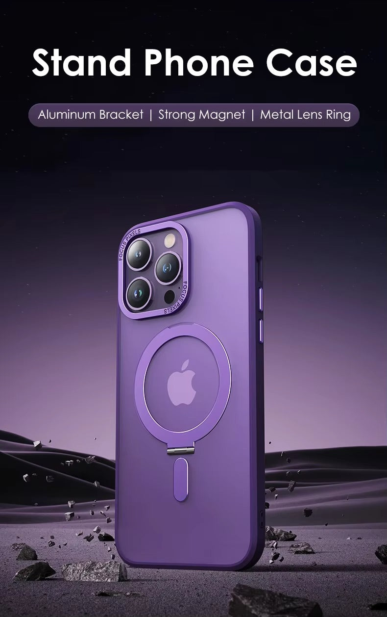 High Quality Apple iPhone Case MagSafe Compatible, Camera Lens & Screen Protection,  Cover with Aluminum Stand & Metal Lens
