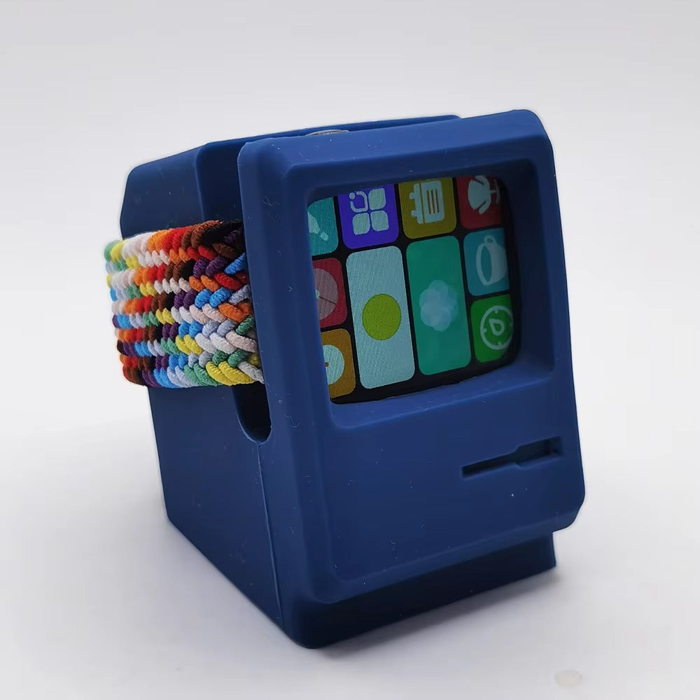 Premium Retro Charging Stand for Smartwatch – Desktop Silicone Dock Holder with Cable Slot, Nightstand Mode Compatible 