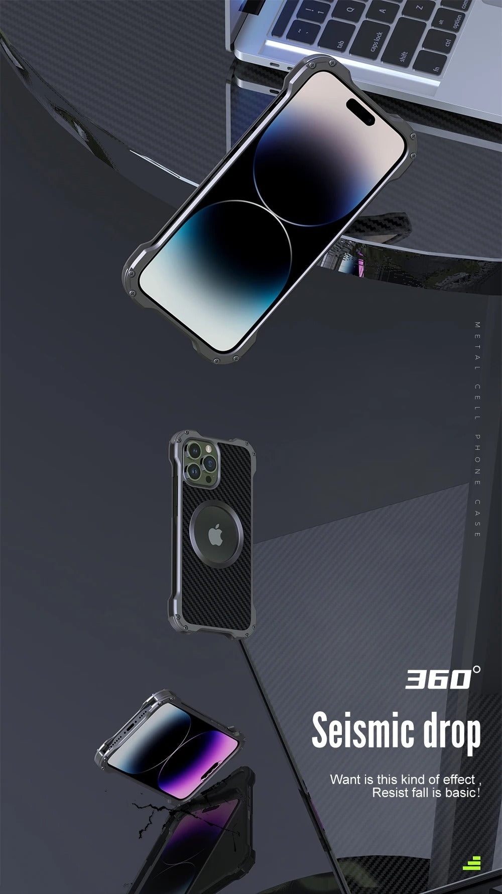 Premium Apple iPhone Case, MagSafe Compatible, Camera Lens & Screen Protection, Ultra Thin, Shockproof, Magnetic Full All Around Cover – Carbon Fiber Metal Case with Anti-Fall Design & Magnetic Back Shell