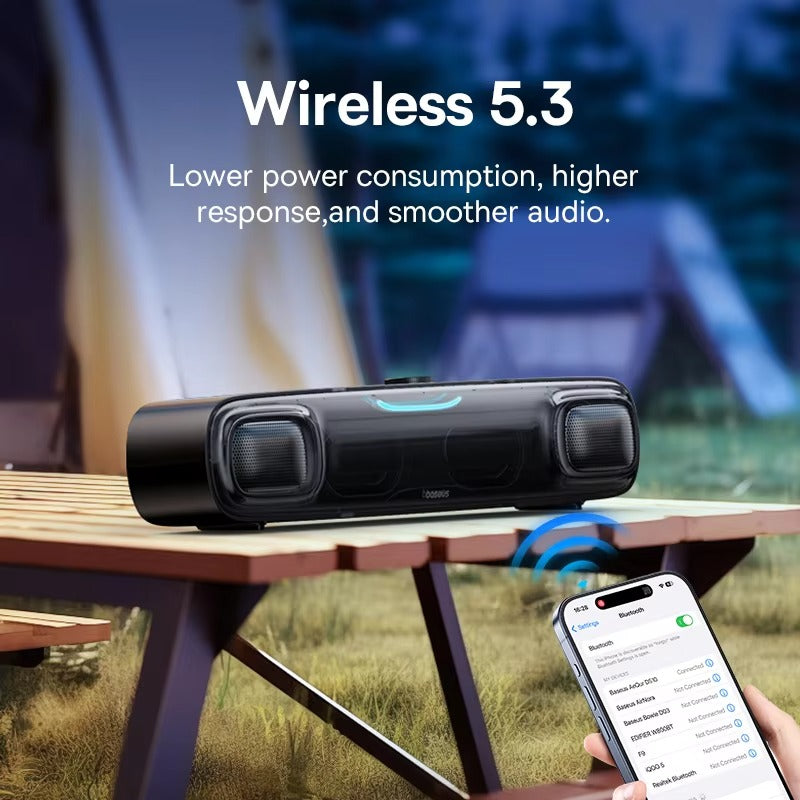 Premium Mini Bluetooth Soundbar for iPhone & Mac – Desk Speaker with 3D Surround Audio, Triple-Mode Playback, Subwoofer 