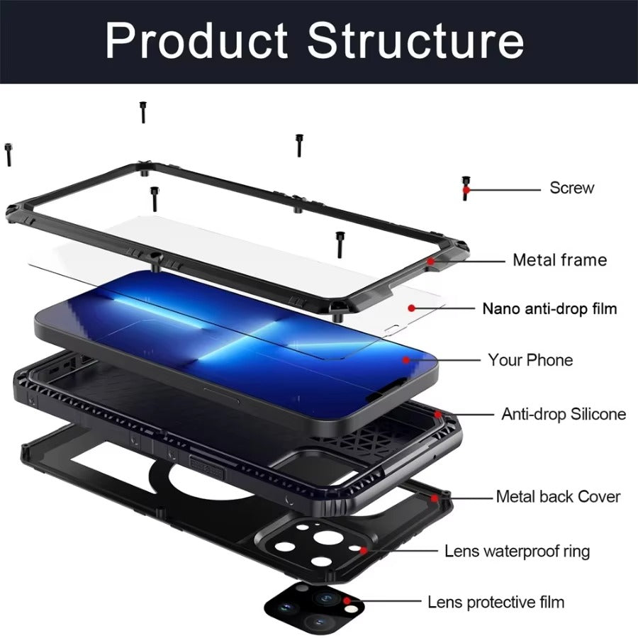 Robust Apple iPhone Case MagSafe Compatible, Camera Lens & Screen Protection, Cover with IP68 Waterproof Armor Design
