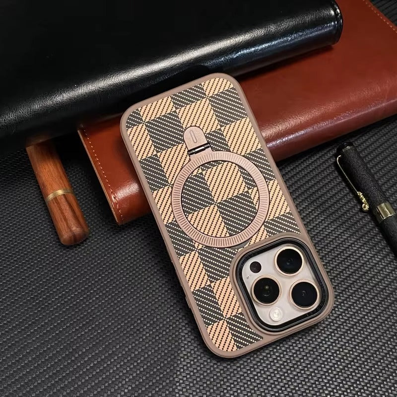 Premium Apple iPhone Case, MagSafe Compatible, Camera Lens & Screen Protection, Ultra Thin, Shockproof, Magnetic Full All Around Cover – Kevlar Carbon Fiber Texture Case with Magnetic Holder & Shockproof Back Design