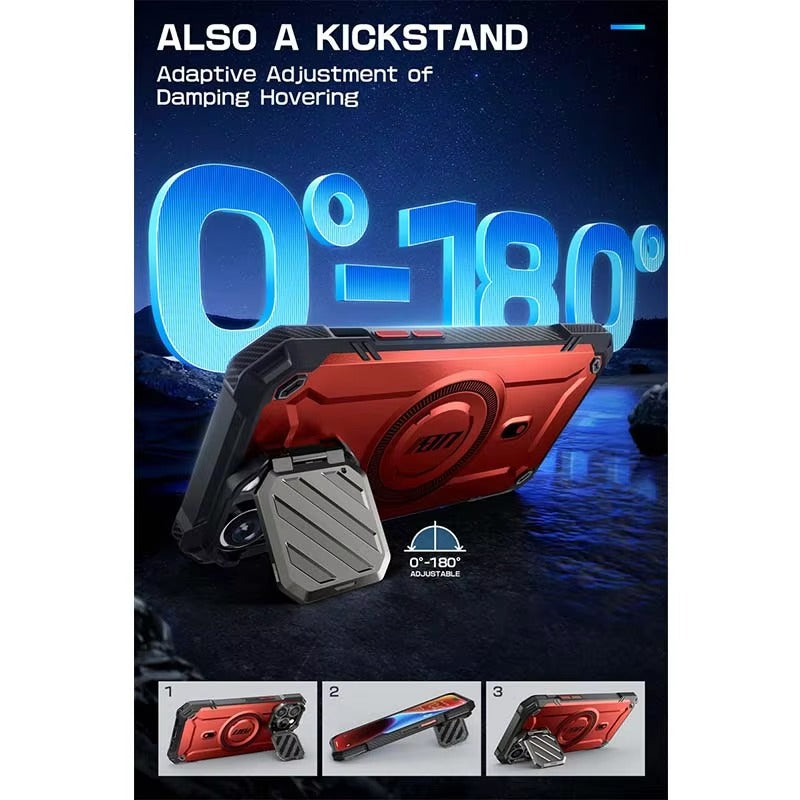 Robust Apple iPhone Case, MagSafe Compatible, Ultra Thin Magnetic Shockproof Cover with Camera Lens Shield, Kickstand Frame