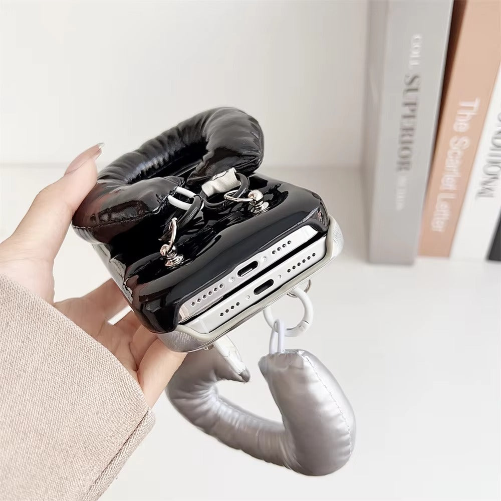 Luxury Apple iPhone Case, MagSafe Compatible, Camera Lens & Screen Protection, Ultra Thin, Shockproof, Magnetic Full All Around Cover – Down Jacket Style Silicone Case with Wrist Strap & Soft Finish