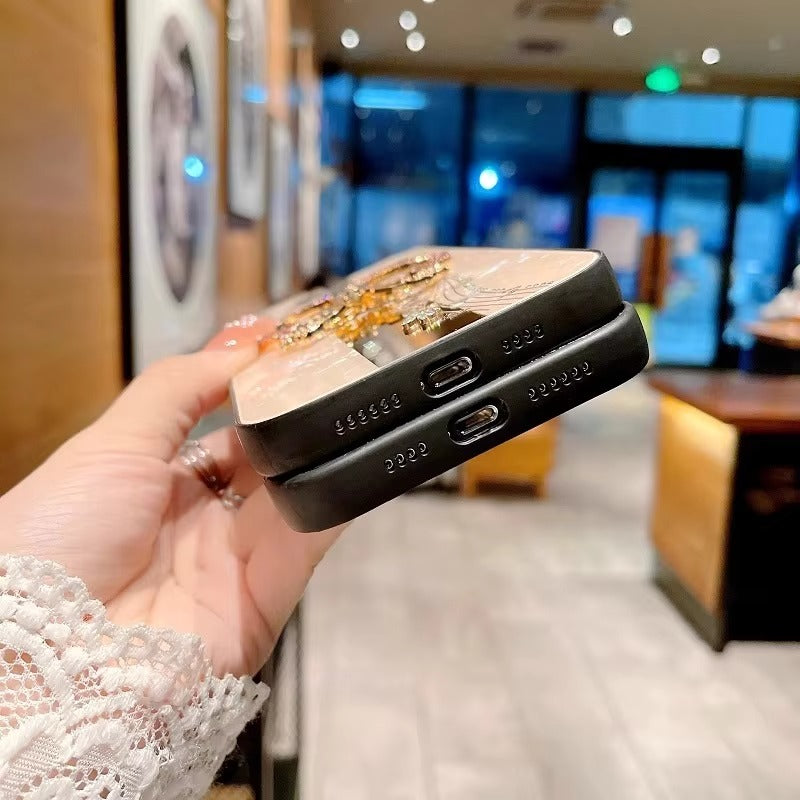 Fashion Apple iPhone Case, MagSafe Compatible, Camera Lens & Screen Protection, Ultra Thin, Shockproof, Magnetic Full All Around Cover – Butterfly Ring Holder Case with Full Shockproof Armor Back for Girls