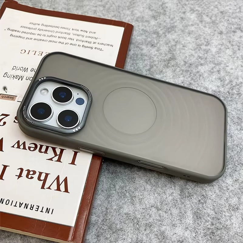 Luxury Apple iPhone Case, MagSafe Compatible, Camera Lens & Screen Protection, Ultra Thin, Shockproof, Magnetic Full All Around Cover – Water Ripple Matte Translucent Case with Metal Lens Bumper & Hard Back