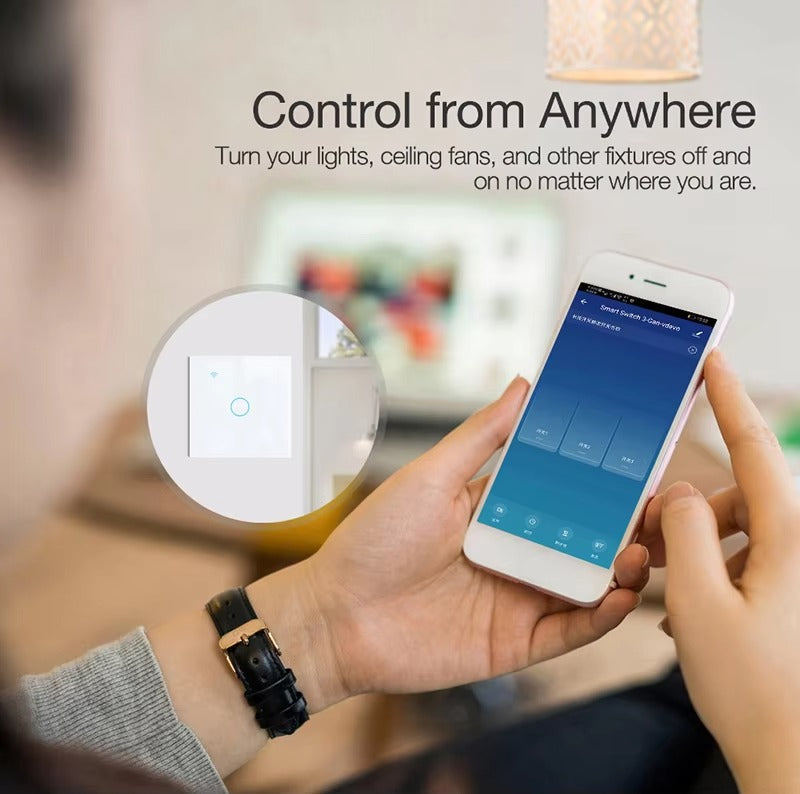 High Quality Smart WiFi Light Switch for iPhone, No Neutral Wire Required, Touch Sensor Wall Switch with App Control 