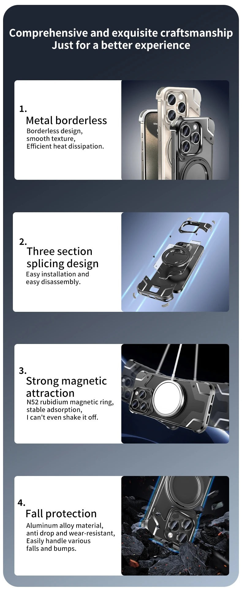 Luxury Apple iPhone Case, MagSafe Compatible, Camera Lens & Screen Protection, Ultra Thin, Shockproof, Magnetic Full All Around Cover – 360° Aluminum Alloy Rimless Case with Transparent PC & Built-In Bracket