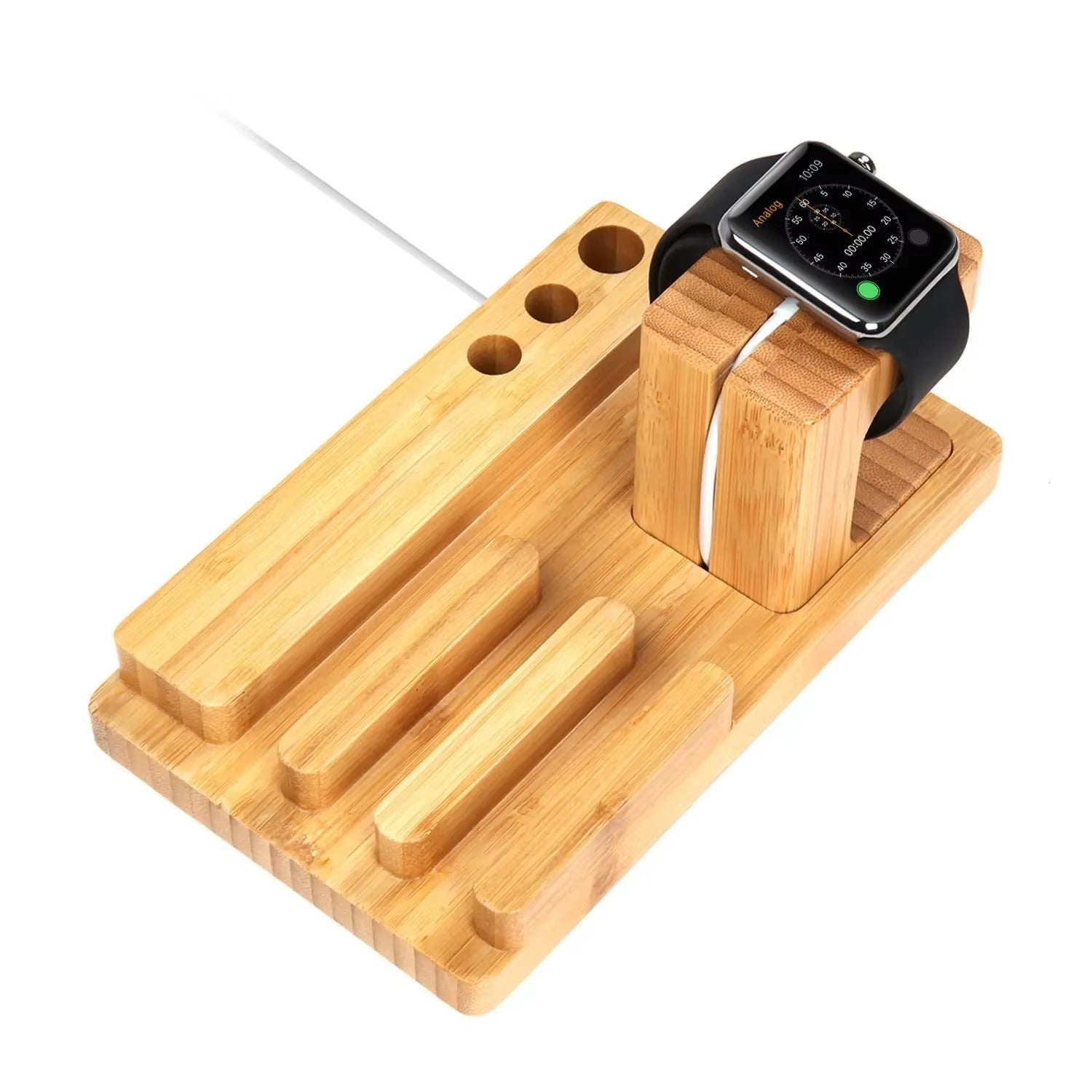 Luxury Bamboo Charging Dock Station – Multifunctional Stand Holder for iPad, iPhone, Apple Watch, Tablets and Smartphones with Cable Organizer