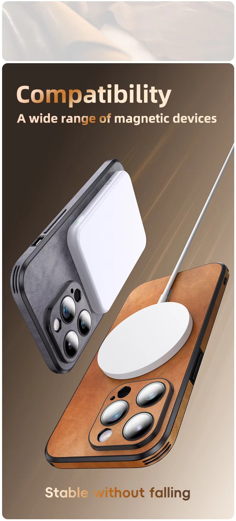 Premium MagSafe Leather iPhone Case with Magnetic Shockproof Design, Glass Lens Protector, Full Body Drop Defense, 