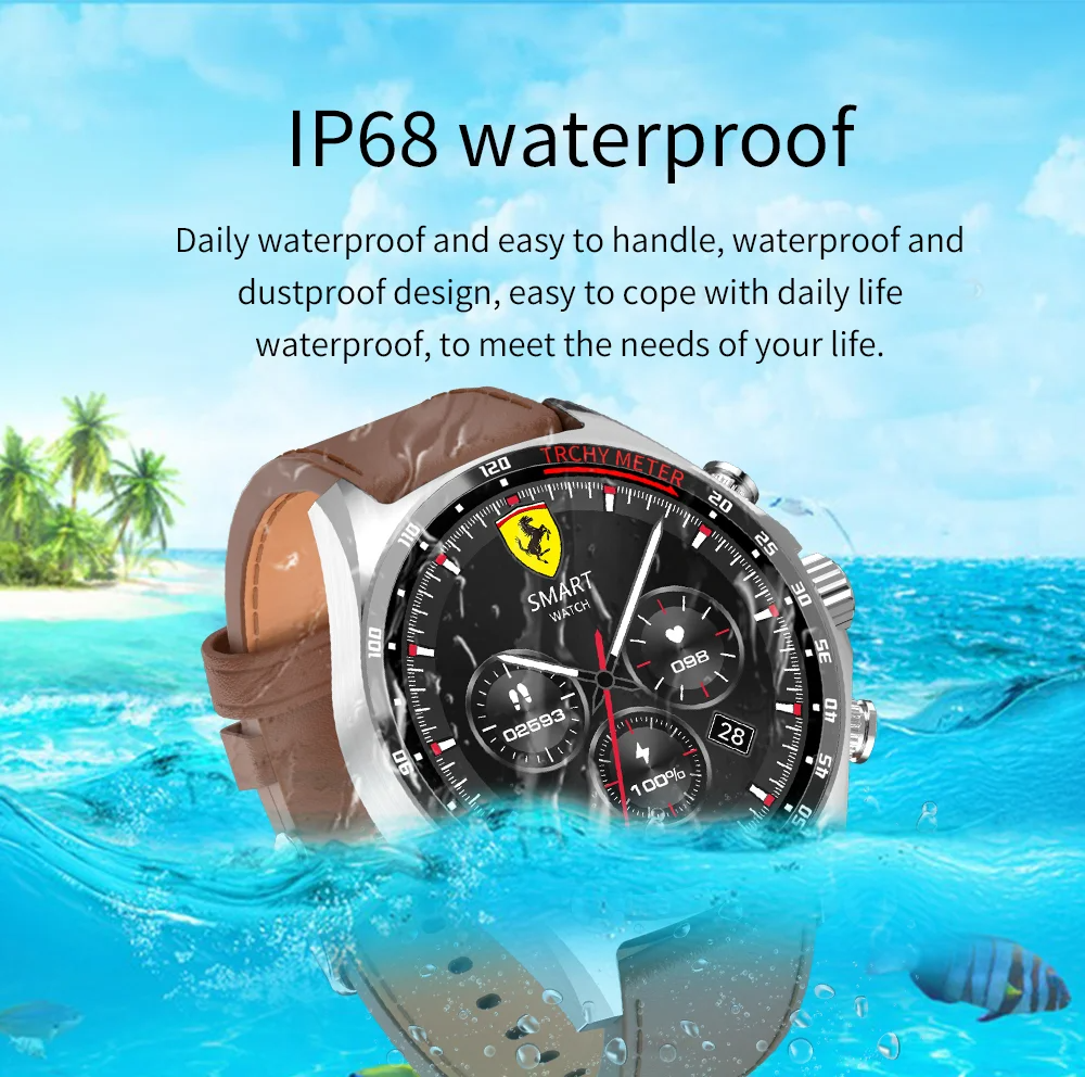 Robust Outdoor Smartwatch for iPhone – NFC Access Control, GPS Positioning, Compass, 400mAh Battery, IP68 Waterproof 