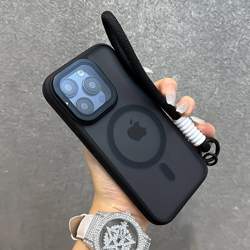 Luxury Apple iPhone Case  Ultra Thin Shockproof Magnetic Full All Around Protection Cover with Matte Stand & Wrist Strap