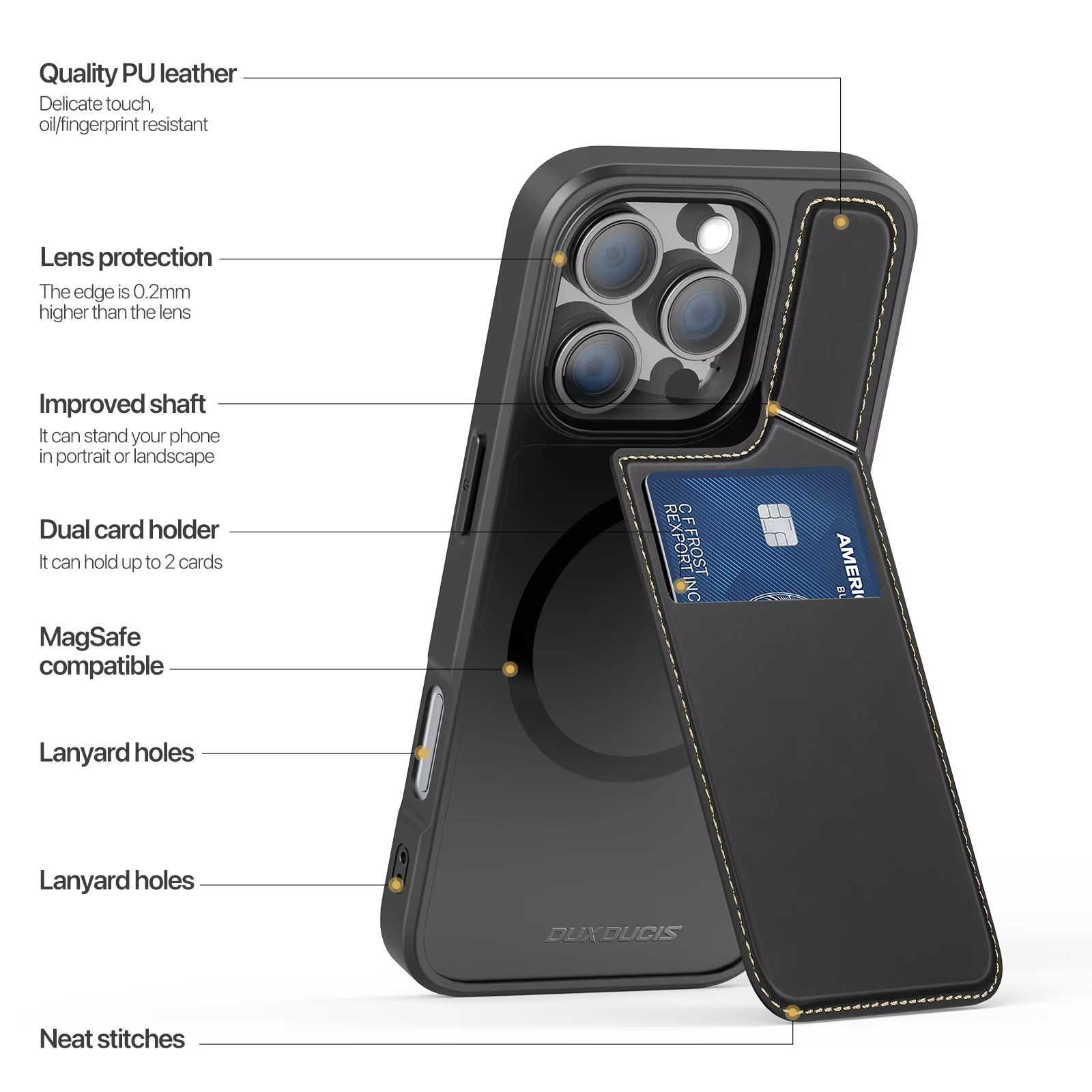 Premium Apple iPhone Case, MagSafe Compatible, Camera Lens and Screen Protection, Ultra Thin, Shockproof, Magnetic, Full All Around Protection, 3-in-1 Business Card Cover