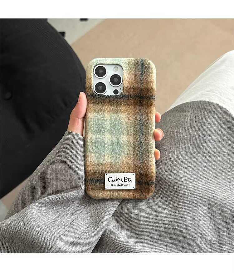 Luxury Apple iPhone Case, MagSafe Compatible, Camera Lens and Screen Protection, Ultra Thin, Shockproof, Magnetic, Full All Around Protection, Fuzzy Plaid Fabric Cover